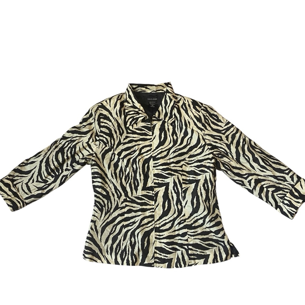 SilkLand Zebra Print Silk Blazer Jacket